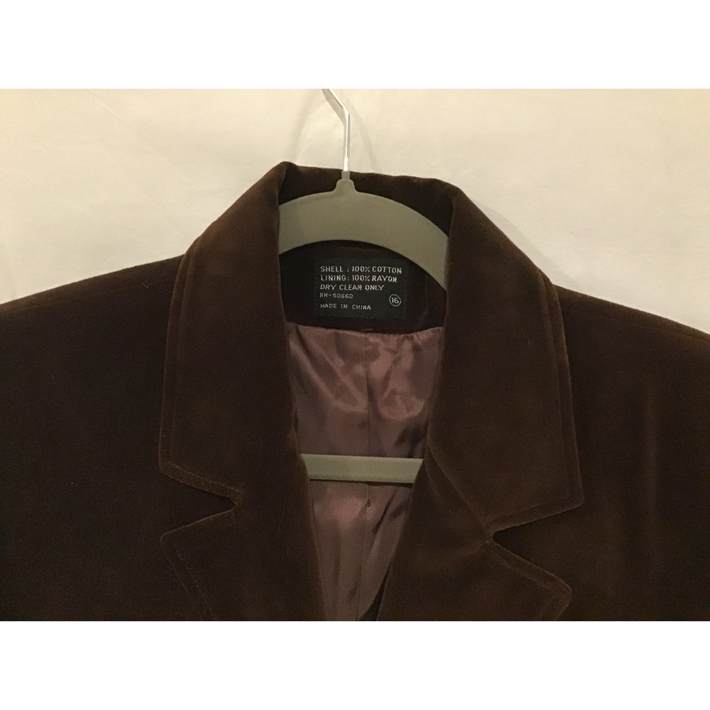 Vintage Brown Cotton Velvet Blazer Jacket Women's MED Notched Lapel Two Button - Picture 2 of 3